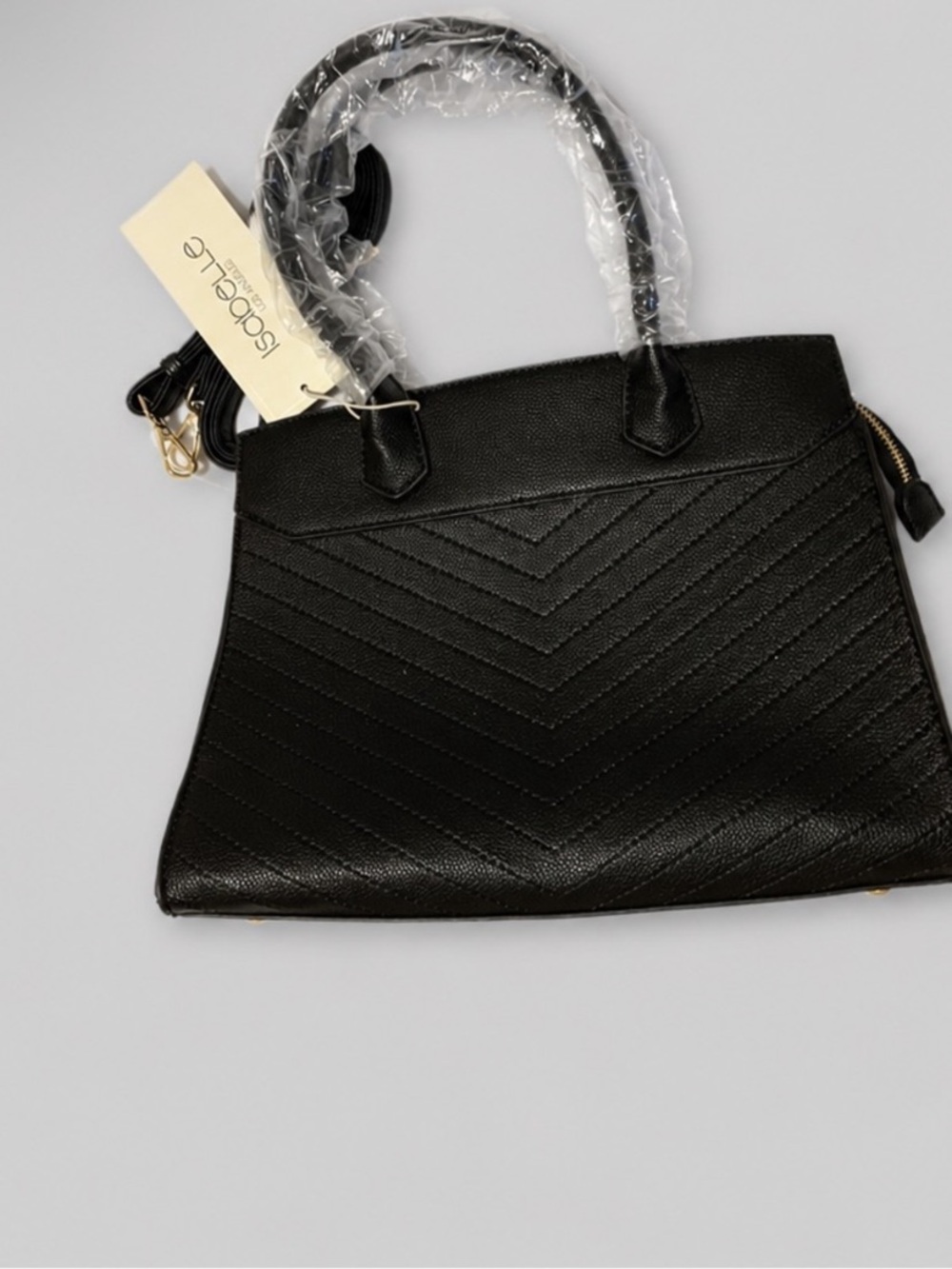Isabelle Black Vegan Vegan Vegan Tote Bag with Chevron Stitching NWT $49 Retail